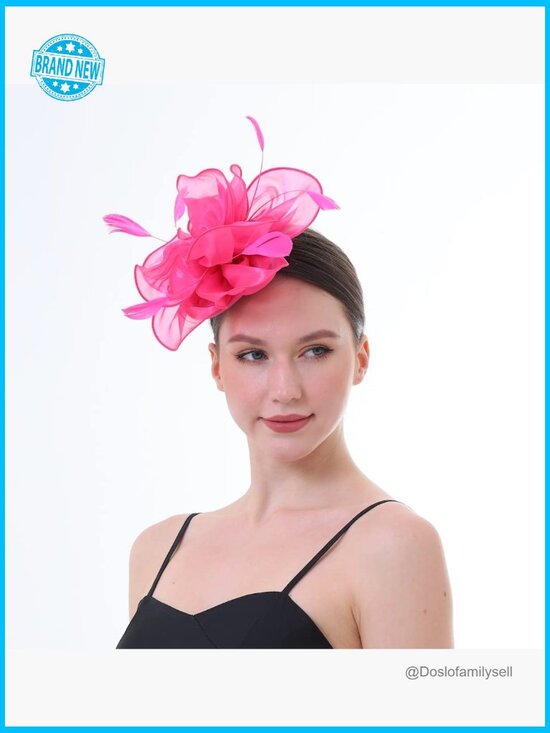 Fascinator Hat with Mesh and Feathers, Floral Headpiece, Headband and Clip for main image 4
